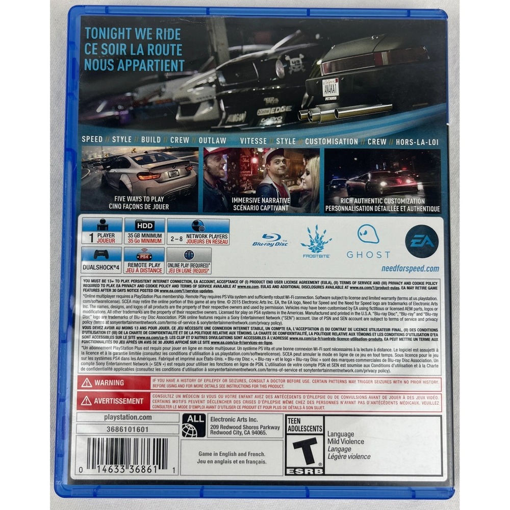 Need For Speed (Sony PlayStation 4, 2015) PS4 TESTED Works with Case - Picture 2 of 5